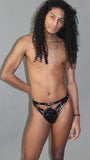 Sexy Mens Faux Leather Straps Studded Thong - UNIQUELY MALE